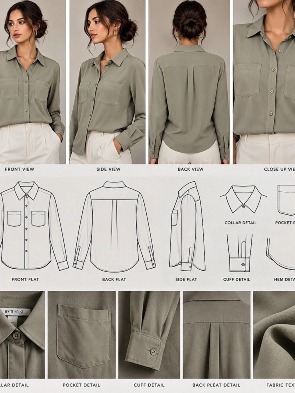 White House Black Market Women's Green Button Down Shirt
